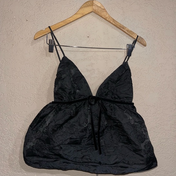 GANNI | NWT! BLACK BOTANICAL JACQUARD STRAP TOP SIZE: 38/6 - Picture 2 of 6
